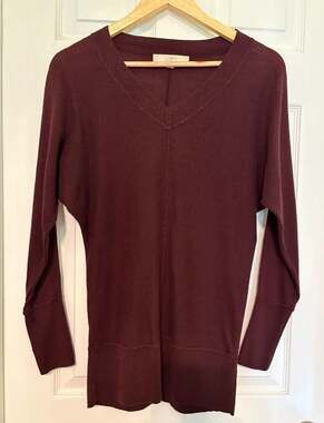 GUC LOFT V-Neck Long Sleeve Tunic Sweater Burgundy Maroon Size XS